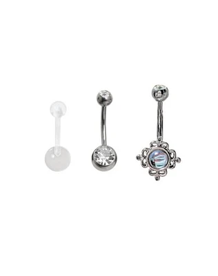 Multi-Pack CZ Moonstone-Effect Belly Rings 3 Pack - 14 Gauge