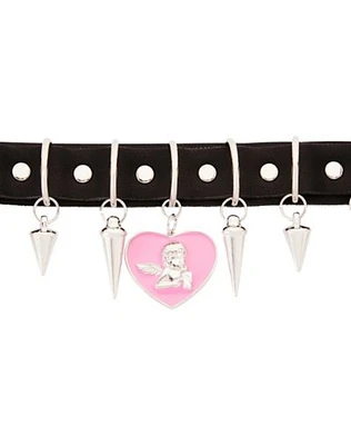 Spiked Charm Cherub Choker Necklace