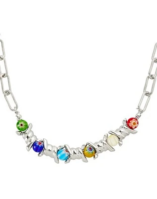 Multi-Color Bead and Barbed Wire Chain Necklace