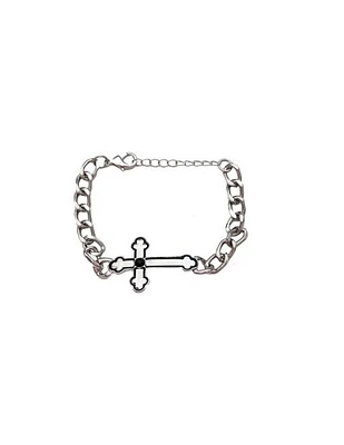 Silvertone Gothic Cross Chain Bracelet