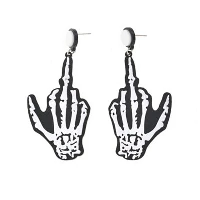 Skeleton Middle Finger Dangle Earrings