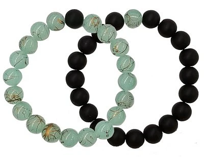 Mint Green and Black Long Distance Beaded Bracelets - 2 Pack