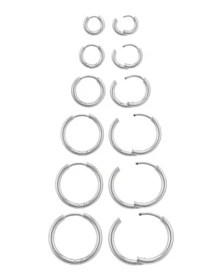 Silvertone Huggie Hoop Earrings - 6 Pair