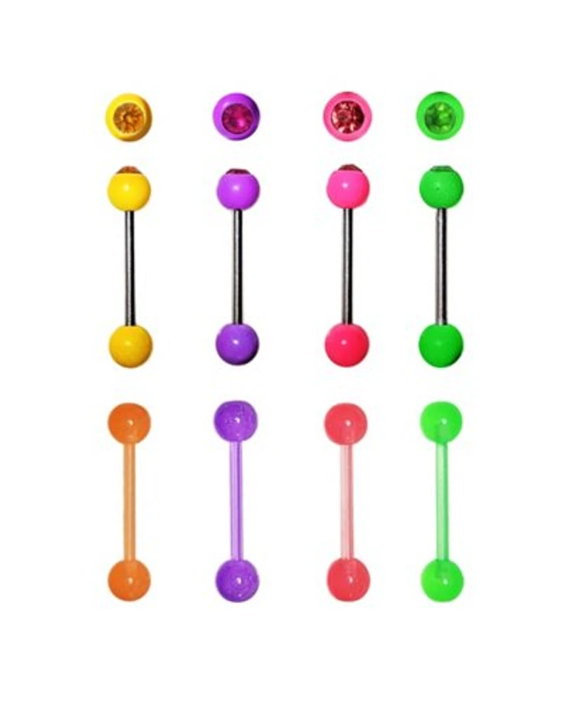 Multi-Pack Glow in the Dark Multi-Color CZ Barbells 8 Pack - 14 Gauge