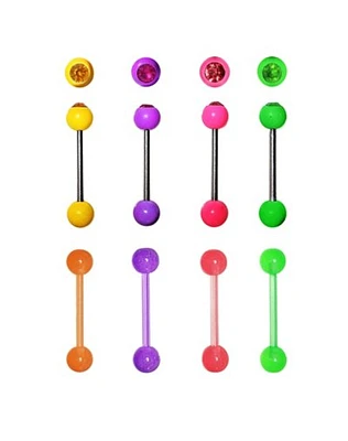 Multi-Pack Glow in the Dark Multi-Color CZ Barbells 8 Pack - 14 Gauge