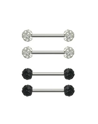 Multi-Pack Black and Silvertone Pave Barbells 4 Pack - 14 Gauge