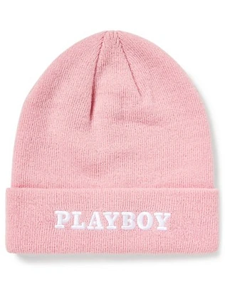 Pink Playboy Embroidered Cuff Beanie Hat