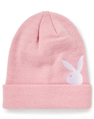 Pink Playboy Rabbit Head Logo Cuff Beanie Hat