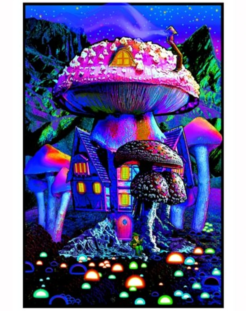 Mushroom House Black Light Poster