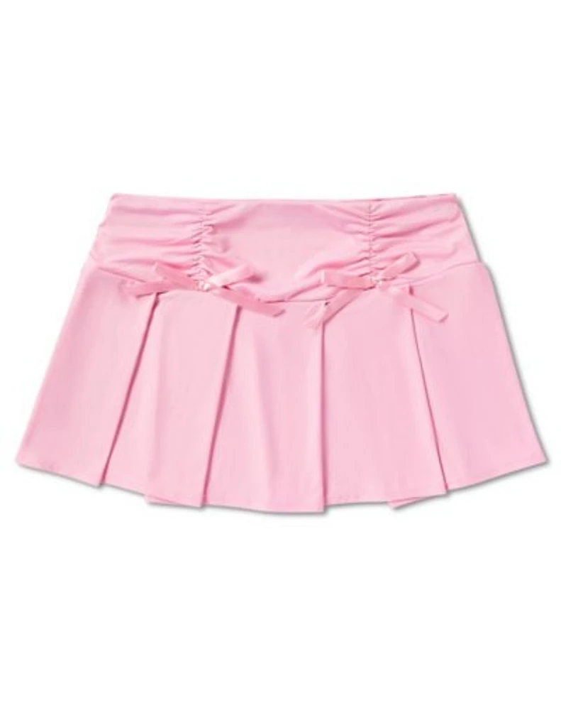 Pink Satin Bow Mini Skirt