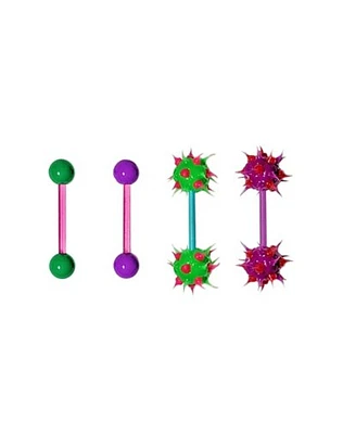Multi-Pack Purple and Green Acrylic Spikey Barbells 4 Pack - 14 Gauge