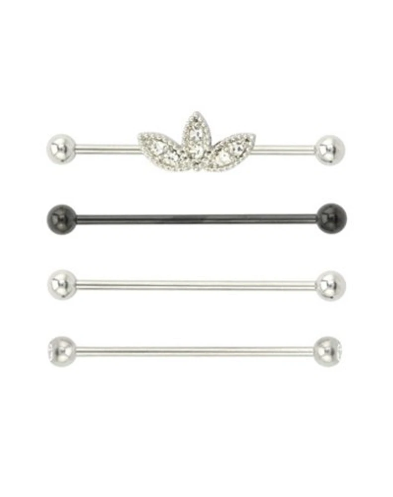 Multi-Pack CZ Flower Petal Industrial Barbells 4 Pack - 14 Gauge