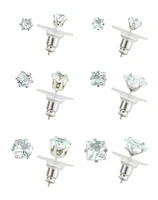 Multi-Pack CZ Silvertone Titanium Stud Earrings - 6 Pair