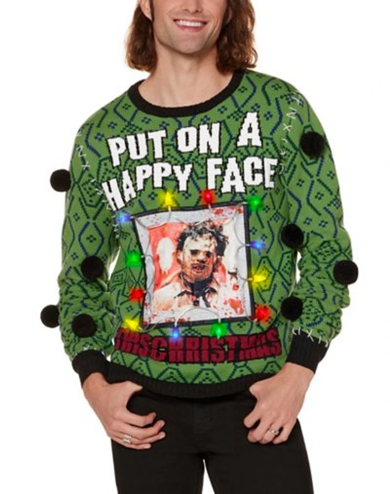 Light-Up Happy Face Leatherface Christmas Sweater