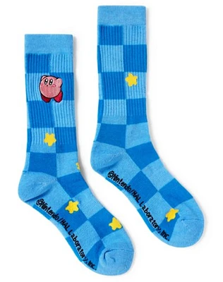 Blue Checkered Kirby Star Crew Socks