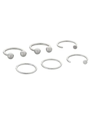 Multi-Pack CZ Silvertone Titanium Hoop and Half Hoop Nose Rings 6 Pack