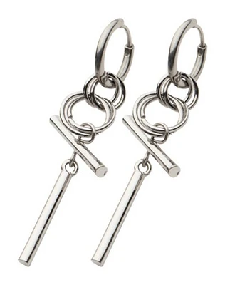 Silvertone Hoop Cross Dangle Earrings