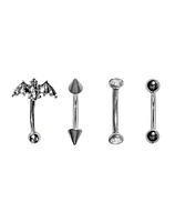 Multi-Pack Silver Bat and Spike Curved Barbells 4 Pack - 16 Gauge