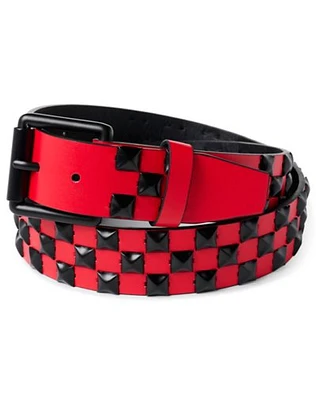 Black and Red Checkered Pyramid Studded Belt