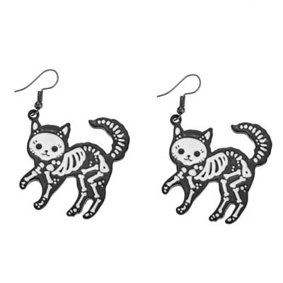 Skeleton Cat Dangle Earrings