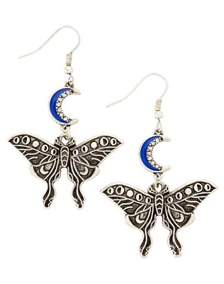 Silver and Blue Lunar Moth Dangle Earrings