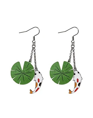 Koi Fish Lily Pad Dangle Earrings