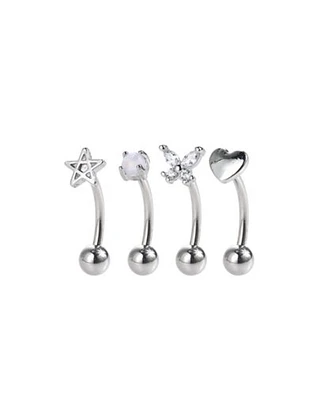 Multi-Pack CZ Silvertone Curved Barbells 4 Pack - 16 Gauge