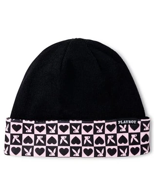 Black and Pink Playboy Reversible Beanie Hat