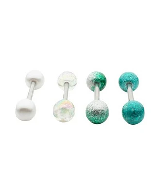 Multi-Pack Glitter White Blue and Green Barbells - 14 Gauge