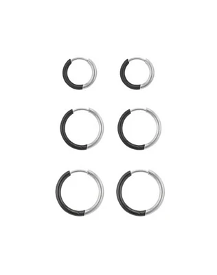 Multi-Pack Black and Silvertone Huggie Hoop Earrings - 3 Pair