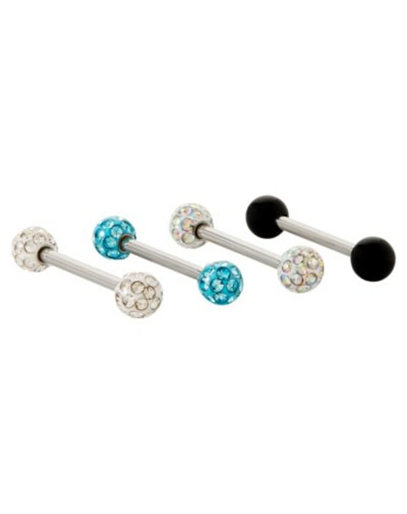 Multi-Pack Pave CZ Black and Blue Barbells 4 Pack - 14 Gauge