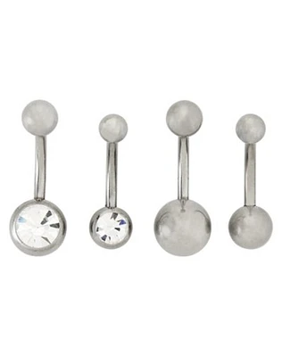 Multi-Pack Silver Titanium and CZ Belly Rings 4 Pack - 14 Gauge