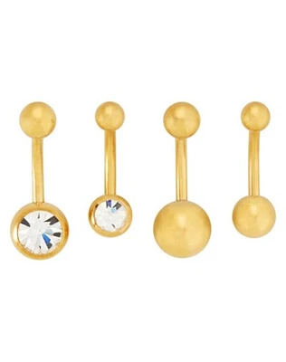Multi-Pack Gold Titanium and CZ Belly Rings 4 Pack - 14 Gauge