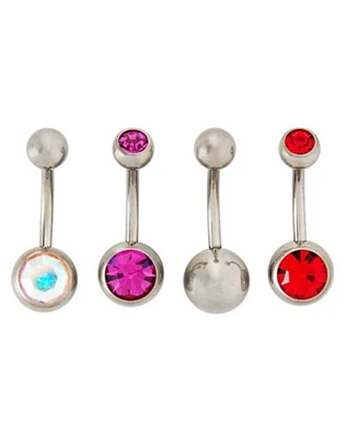 Multi-Pack Red and Purple Titanium Belly Rings 4 Pack - 14 Gauge