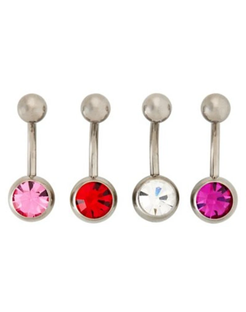 Multi-Pack Pink and Red CZ Titanium Belly Rings 4 Pack - 14 Gauge