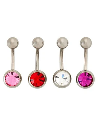 Multi-Pack Pink and Red CZ Titanium Belly Rings 4 Pack - 14 Gauge