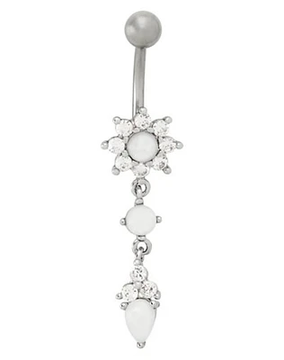 Titanium and CZ Flower Dangle Belly Ring - 14 Gauge