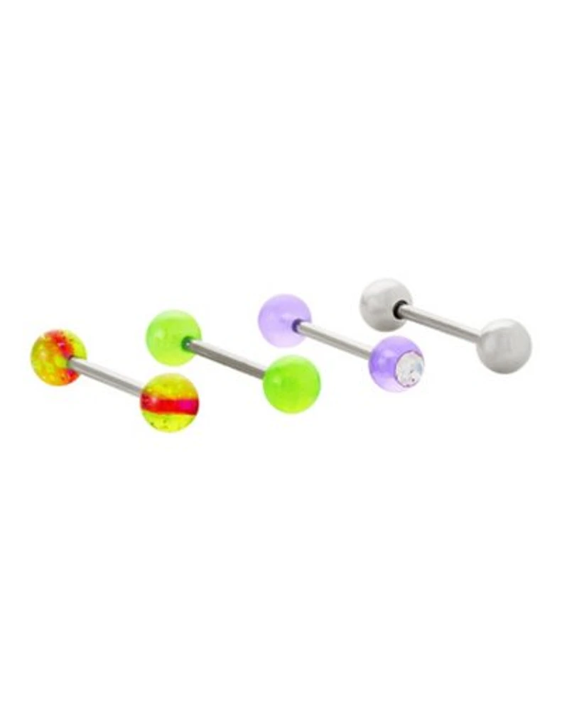 Multi-Pack Purple Yellow and Green Barbells 4 Pack - 14 Gauge
