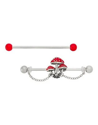 Multi-Pack Red Mushroom Dangle Industrial Barbells 2 Pack - 14 Gauge