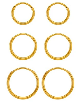 Multi-Pack Goldtone Titanium Graduated Size Hoop Earrings - 3 Pair