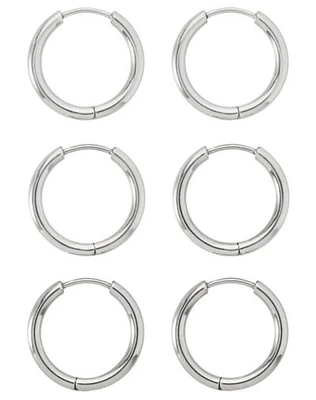 Multi-Pack Silvertone Round Hoop Earrings - 3 Pair
