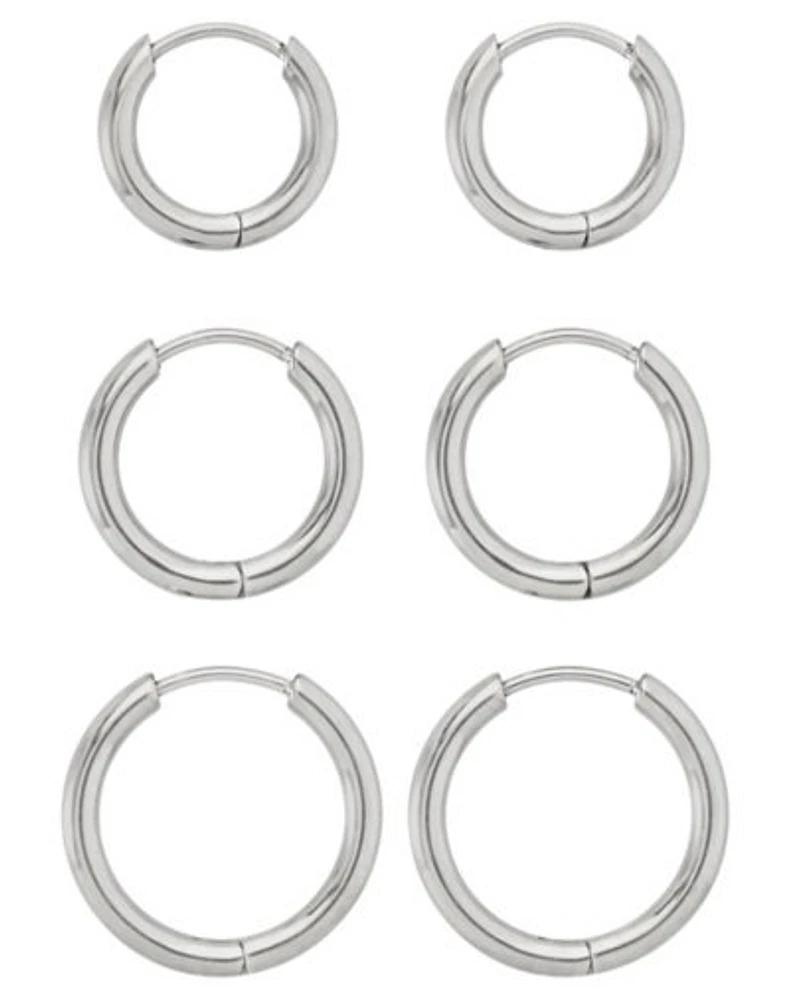 Multi-Pack Silvertone Thick Hoop Earrings - 3 Pair
