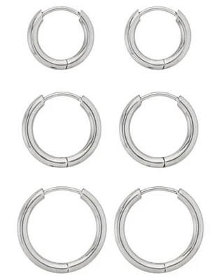 Multi-Pack Silvertone Thick Hoop Earrings - 3 Pair