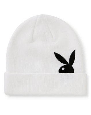 White Playboy Bunny Cuff Beanie Hat