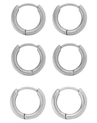 Multi-Pack Silvertone Titanium Thick Hoop Earrings - 3 Pair