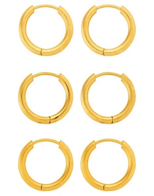 Multi-Pack Goldtone Titanium Thick Hoop Earrings - 3 Pair