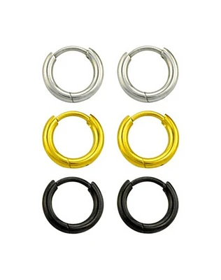Multi-Pack Silvertone Goldtone Black Huggie Hoop Earrings - 3 Pair