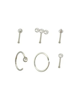 Multi-Pack CZ Nose Pins and Hoop Nose Rings 6 Pack - 20 Gauge