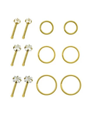 Multi-Pack CZ Goldtone Titanium Nose Pins and Hoop Nose Rings 12 Pack