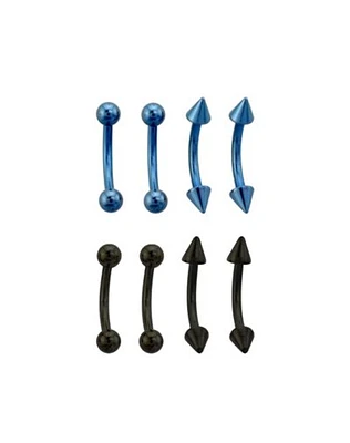 Multi-Pack Blue and Black Titanium Curved Barbells 8 Pack - 16 Gauge